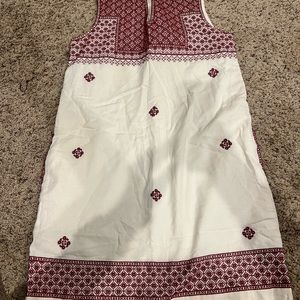 Madewell linen dress size 2 with maroon stitching.